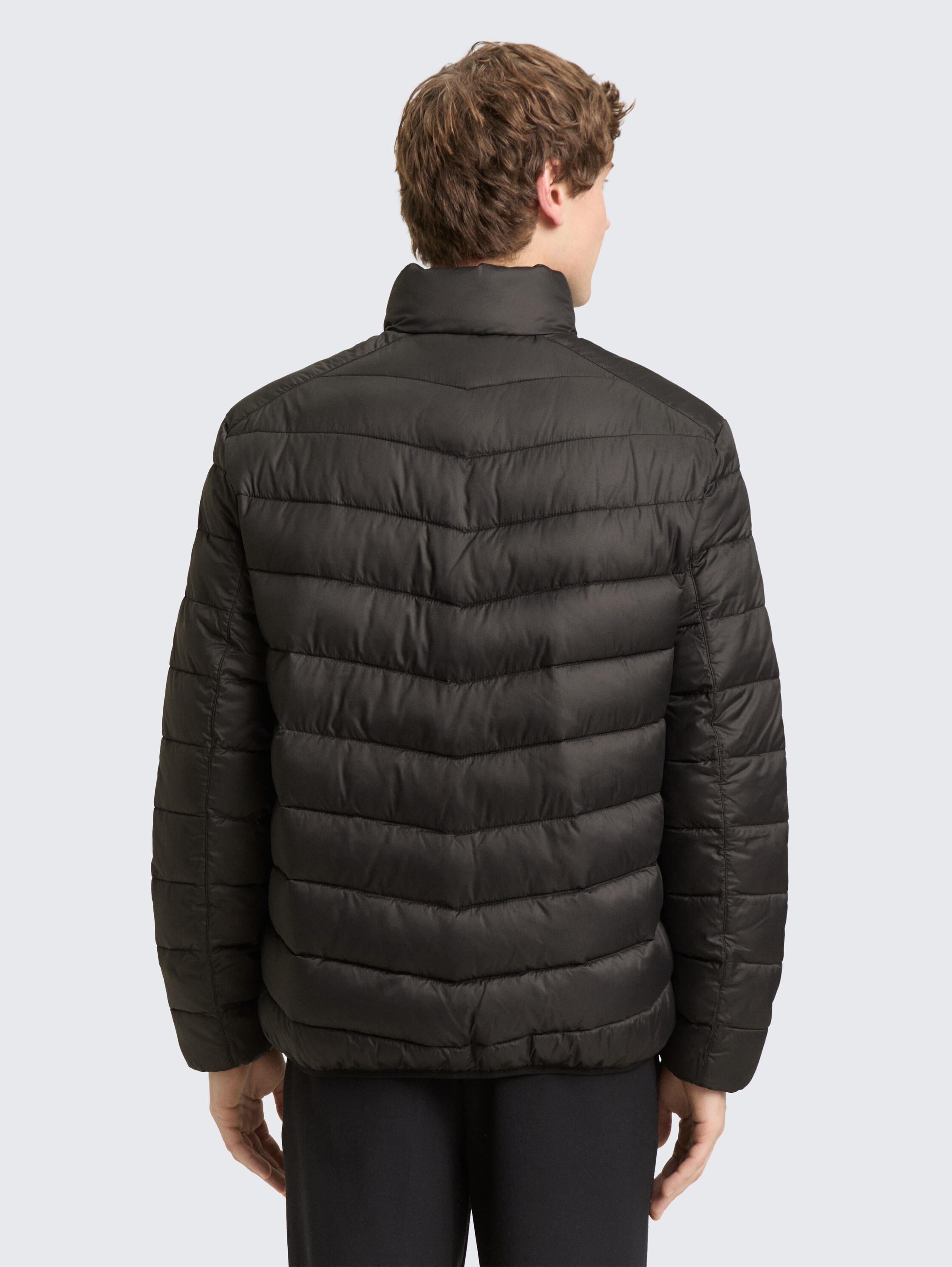 Lightweight quilted jacket with stand-up collar - Black - Model-back view
