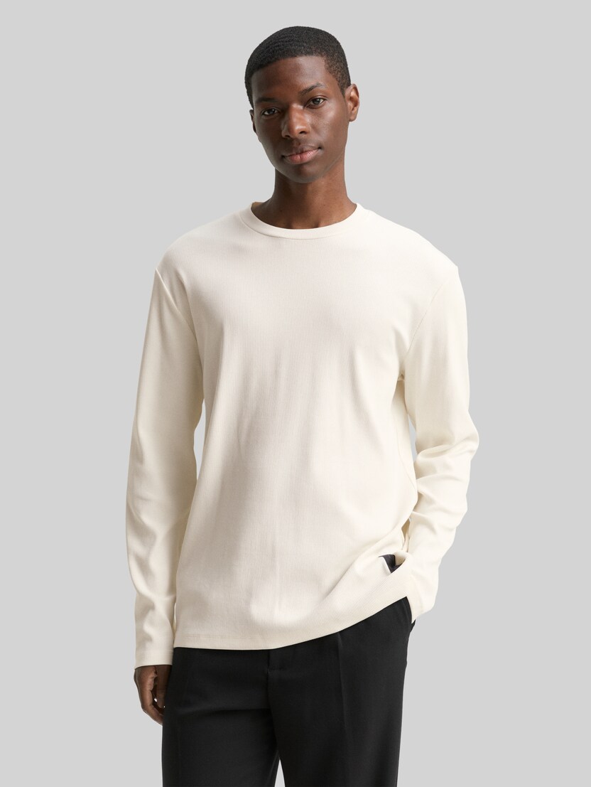 Langarmshirt mit Rippstruktur von Denim Male, Wool White
