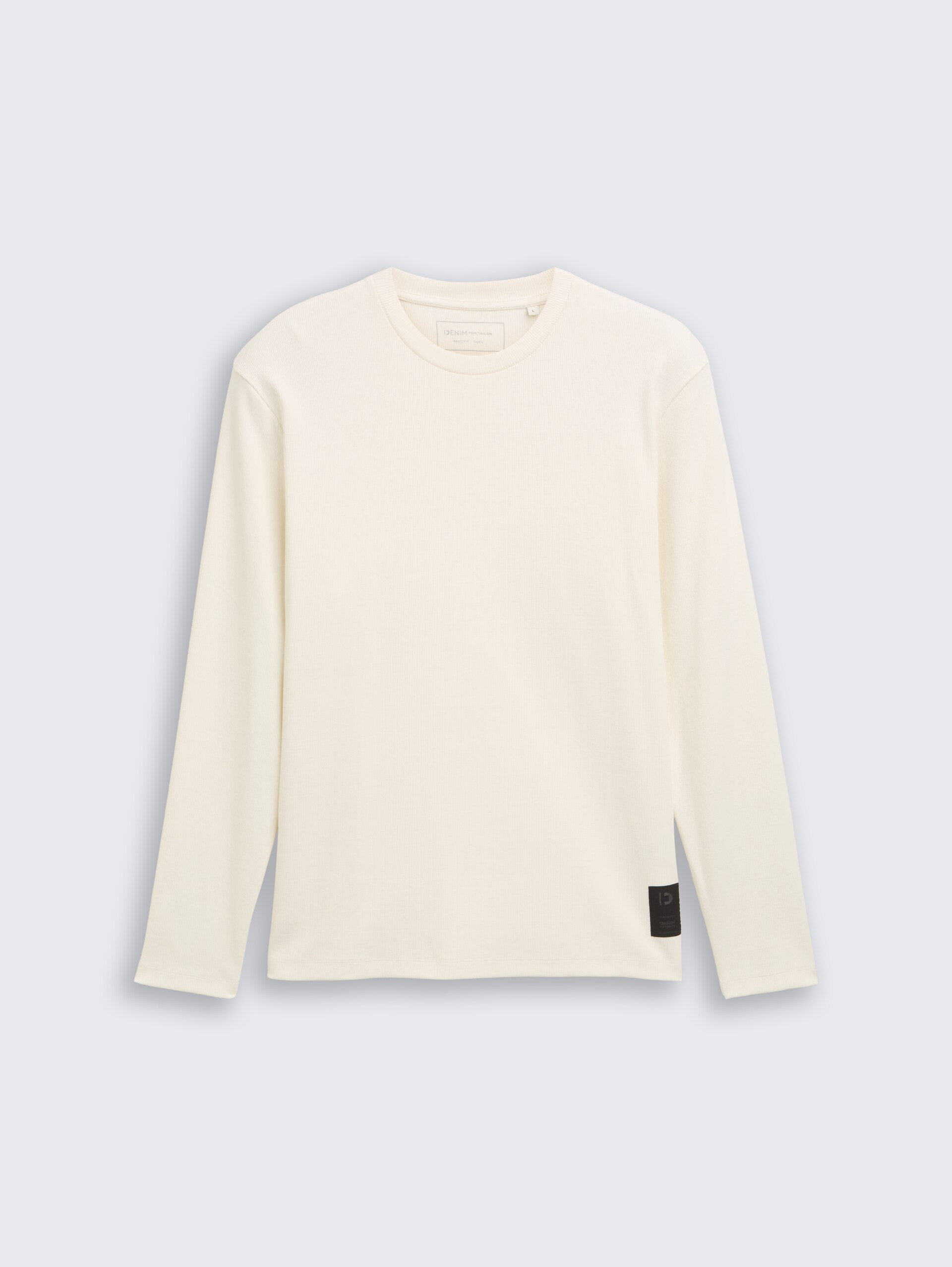 Langarmshirt mit Rippstruktur - Wool White - Vorder-Produkt-Ansicht