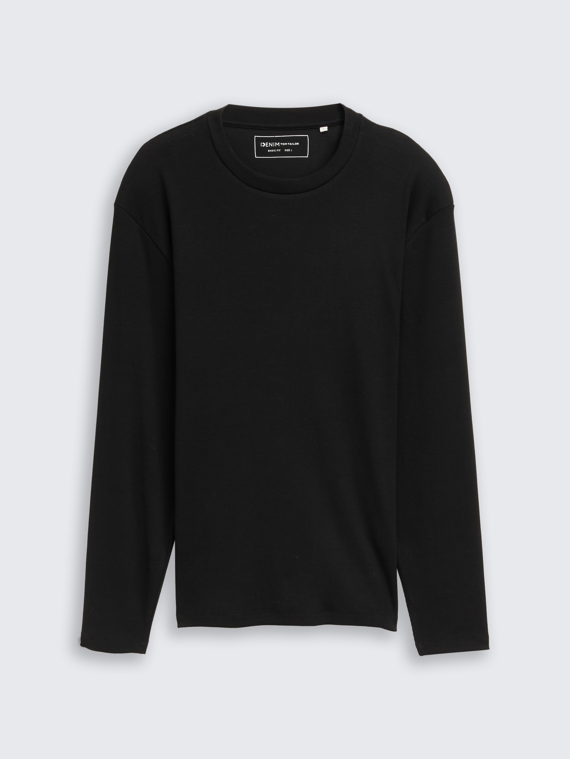 Langarmshirt mit Rippstruktur - Black - Vorder-Produkt-Ansicht