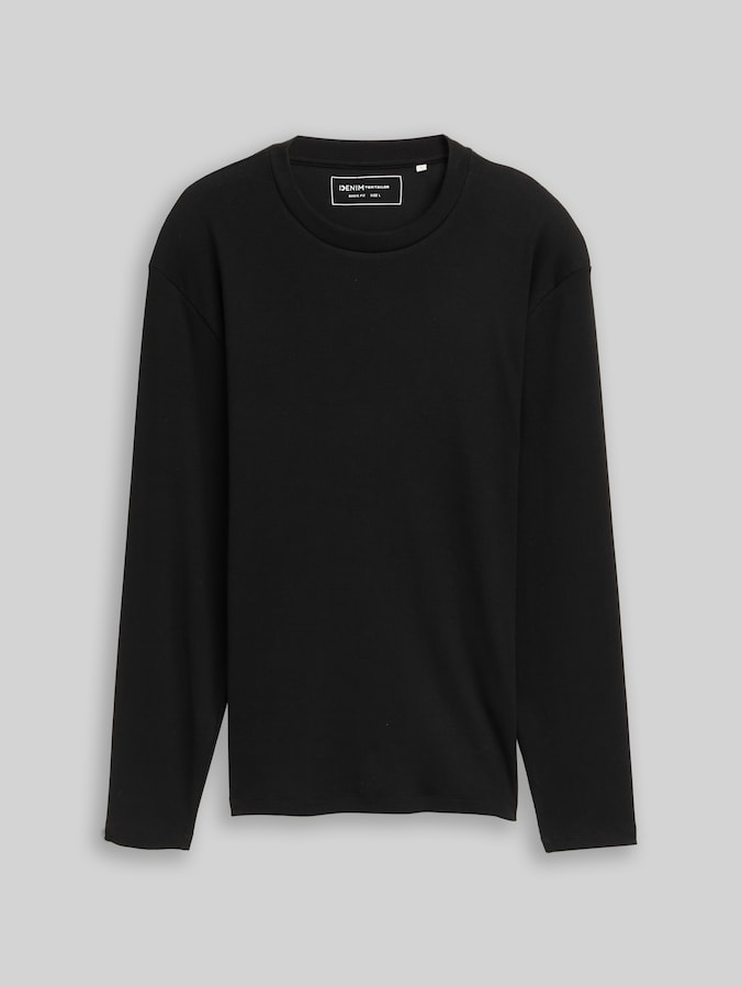 T-shirt met lange mouwen en geribde structuur door Denim Male, Black