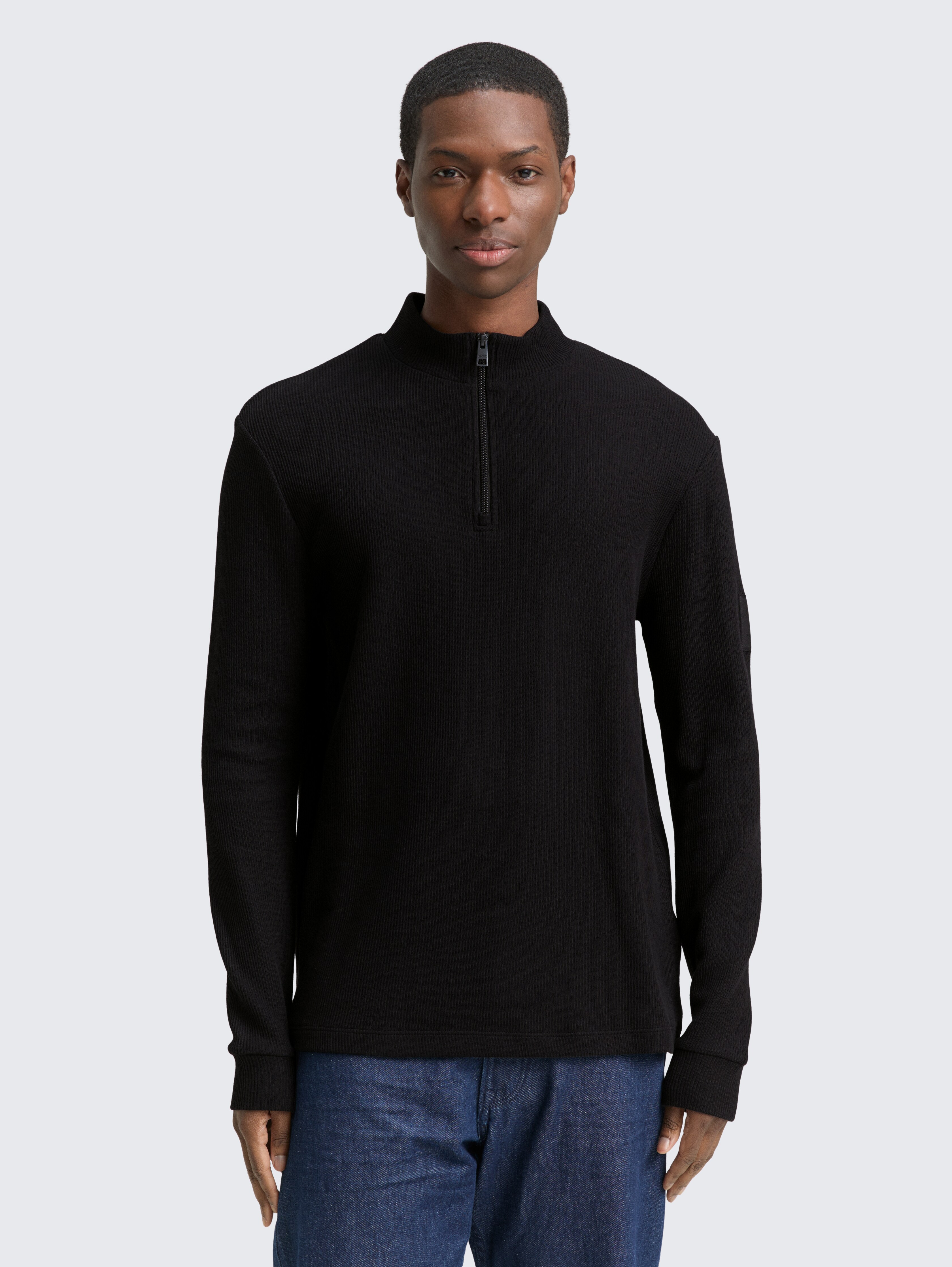 Troyer Langarmshirt mit Rippstruktur von Denim Male, Black