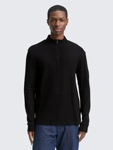 Troyer Langarmshirt mit Rippstruktur - Black - Ausschnitt Model-Vorderansicht