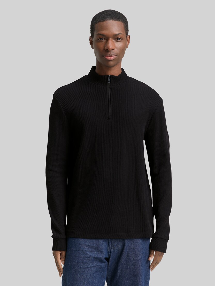 Troyer Langarmshirt mit Rippstruktur von Denim Male, Black