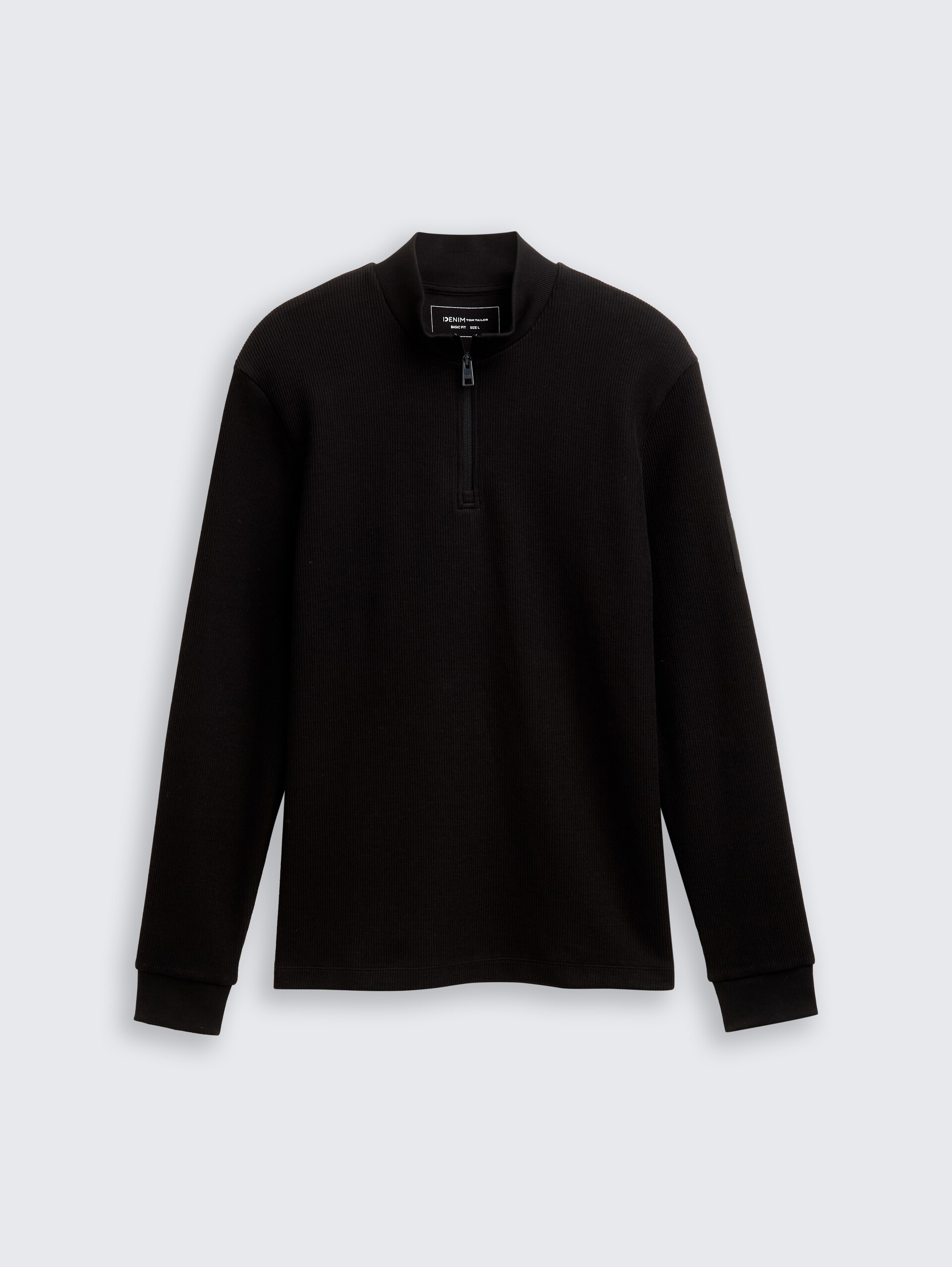Troyer Langarmshirt mit Rippstruktur - Black - Vorder-Produkt-Ansicht