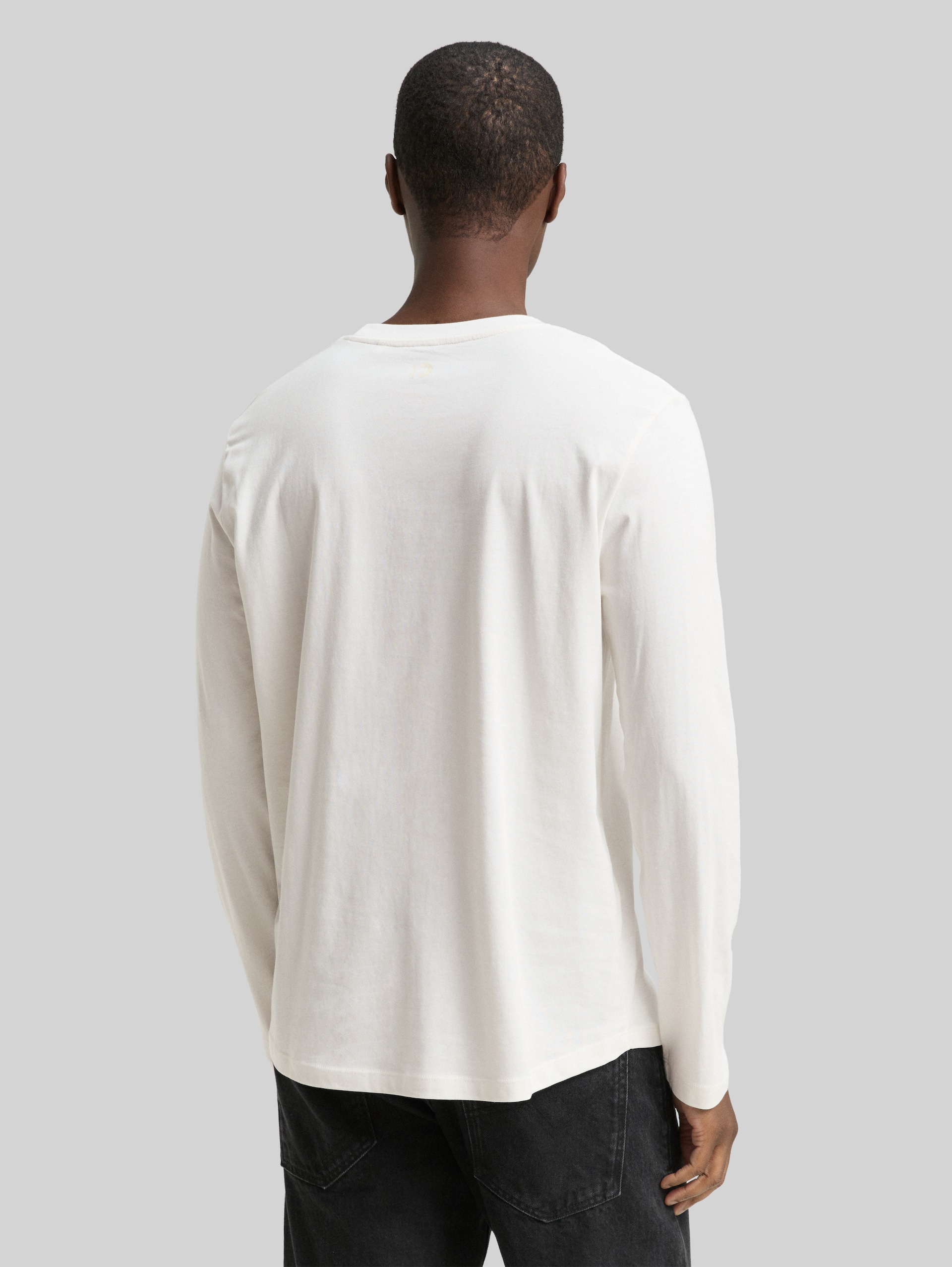 Basic katoenen shirt met lange mouwen - Wool White - Neklijn model-achteraanzicht