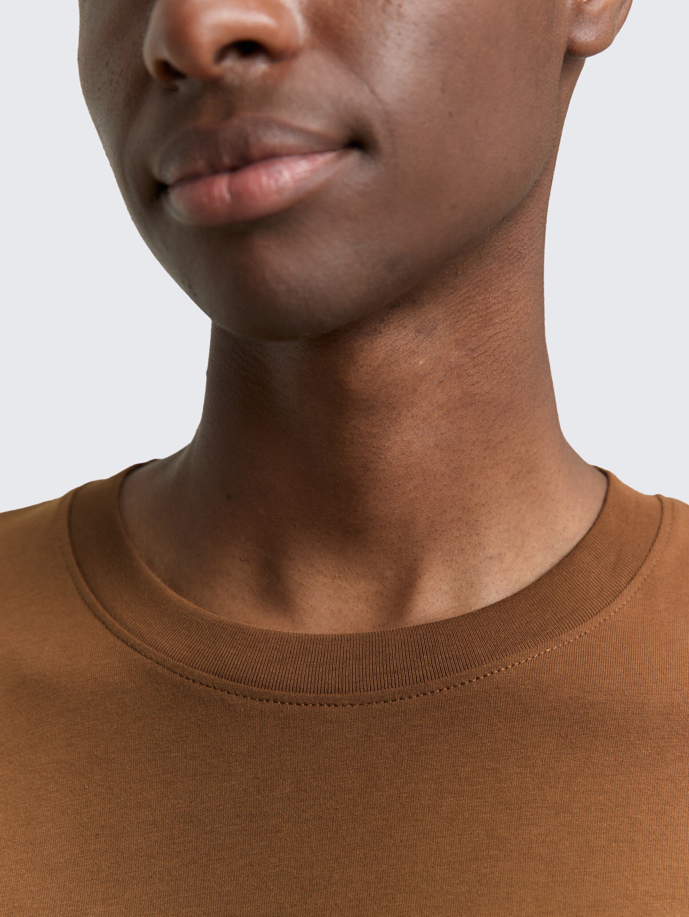 Basic Langarmshirt aus Baumwolle - Golden Clay - Detail-Model-Ansicht