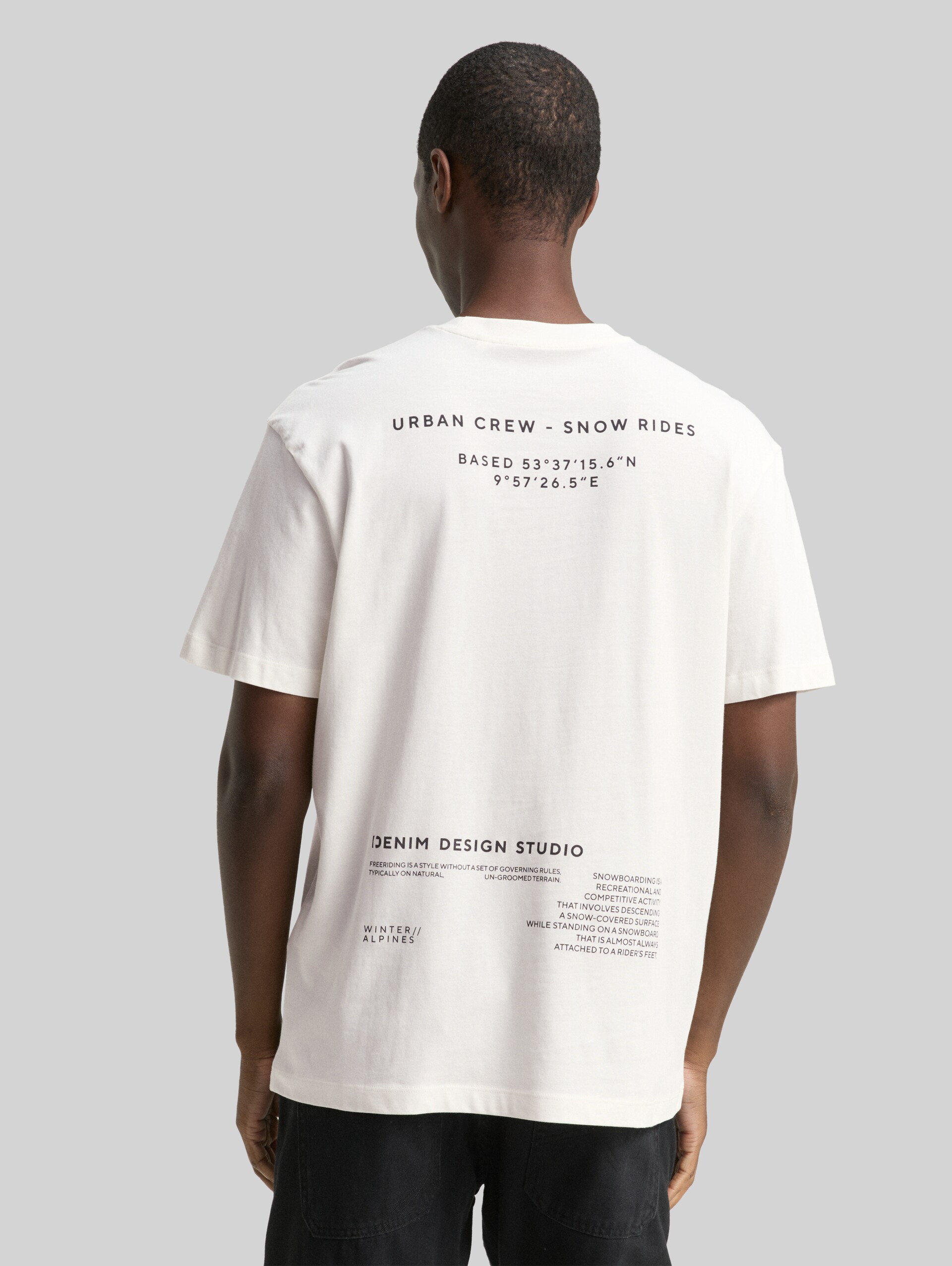 Relaxed fit T-shirt with print - Wool White - Neckline model-back view