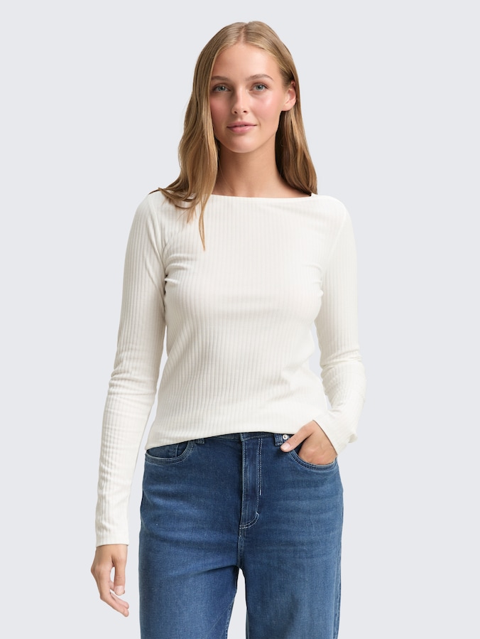 Slim fit shirt met lange mouwen en boothals door Denim Female, off white
