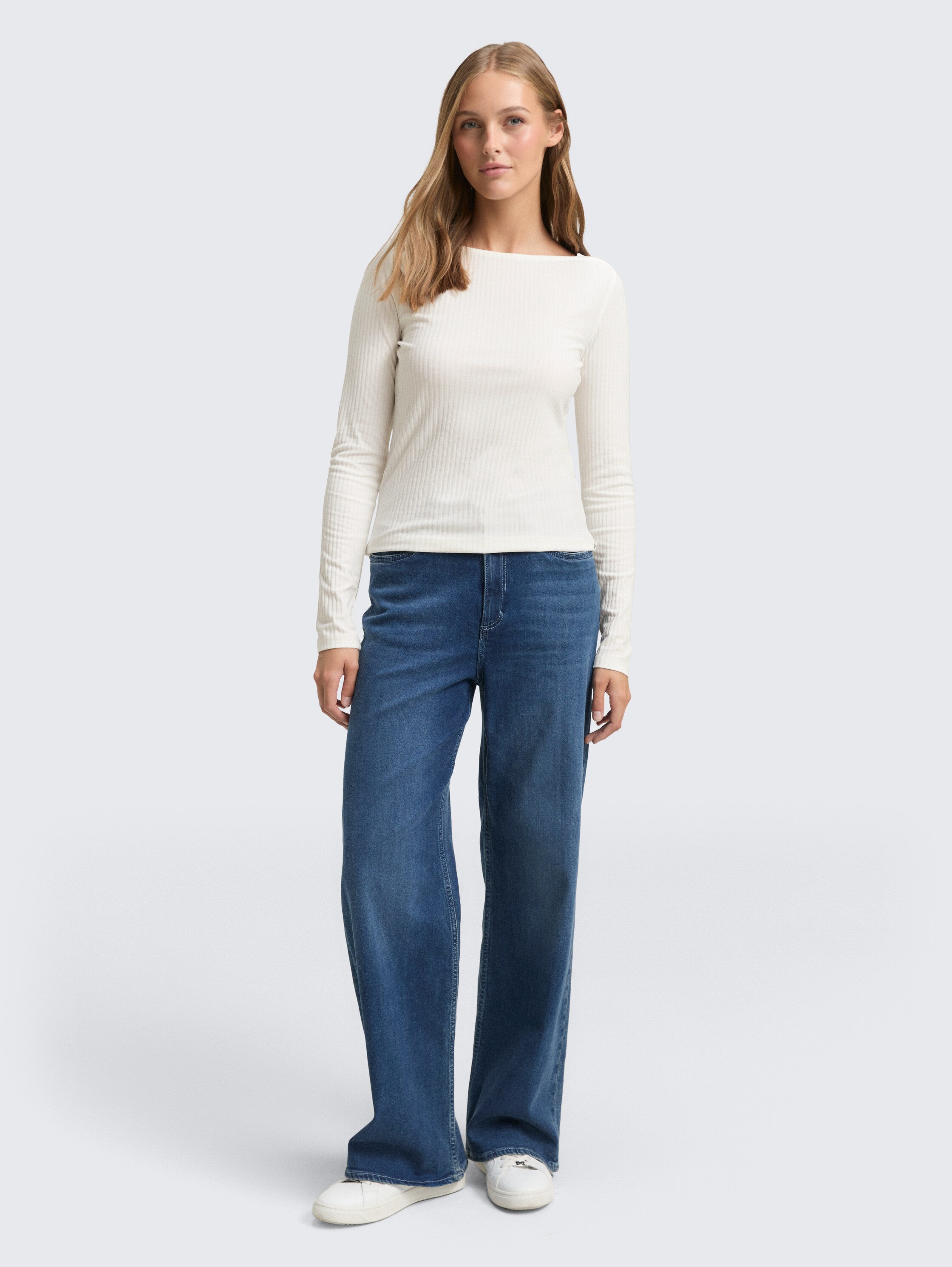 Slim Fit Langarmshirt mit U-Boot-Ausschnitt - off_white_1 - 