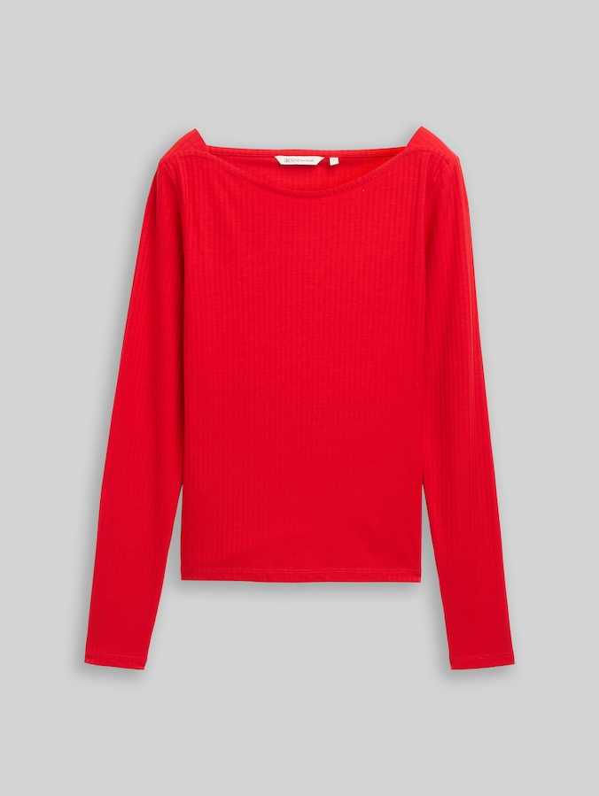 Slim fit shirt met lange mouwen en boothals door Denim Female, brilliant red