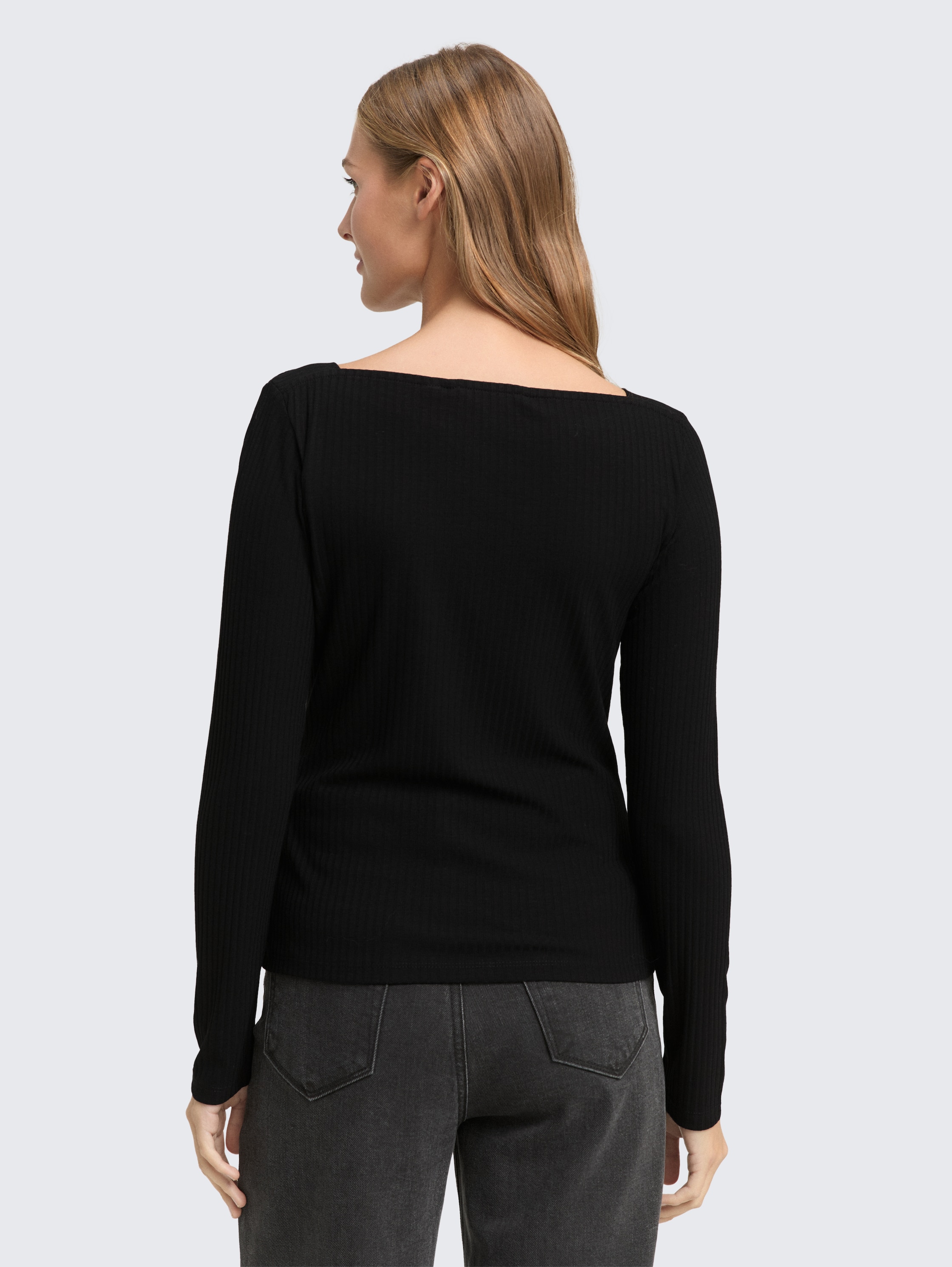 Slim fit shirt met lange mouwen en boothals - deep_black_1 - 