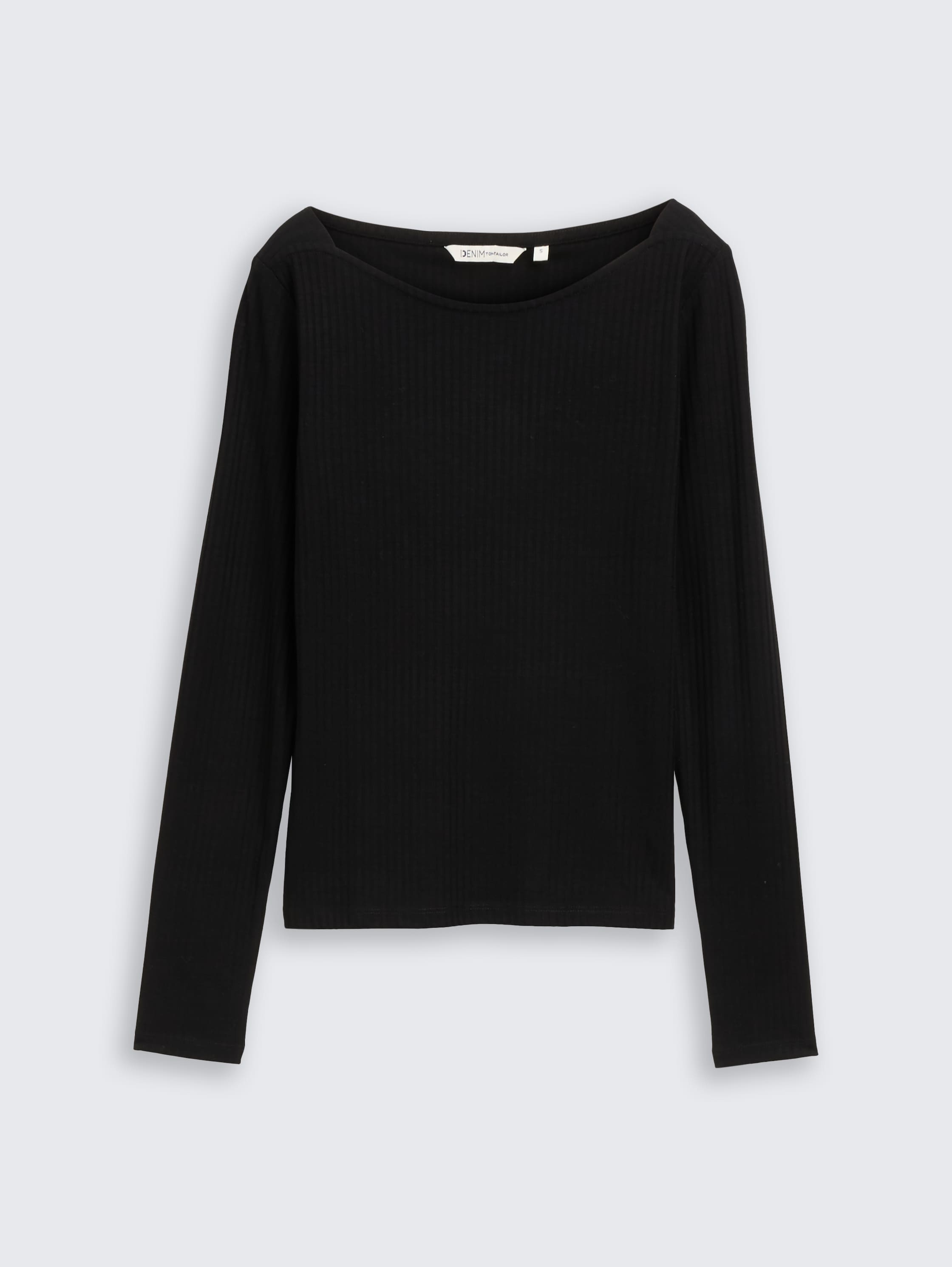 Slim fit shirt met lange mouwen en boothals - deep_black_1 - 