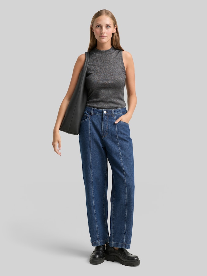 Slim fit top met glitter-effect door Denim Female, black glitter