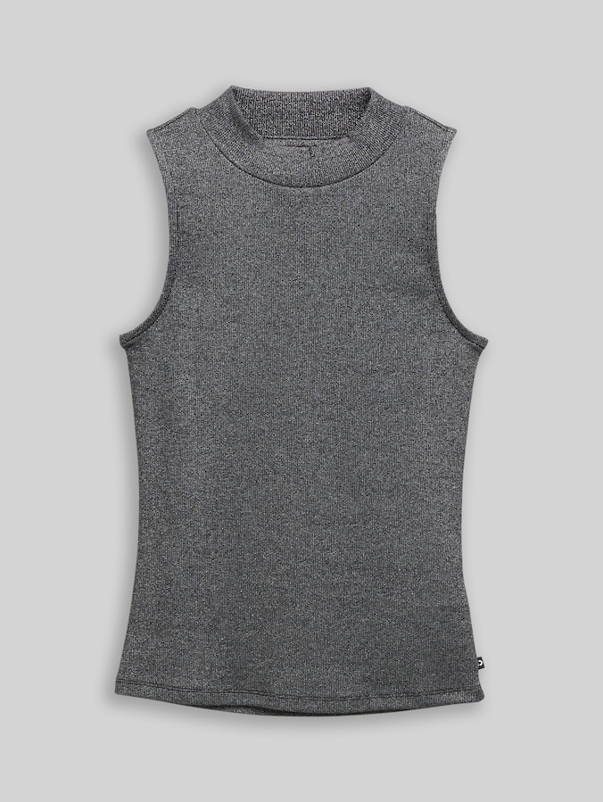Slim fit top met glitter-effect door Denim Female, black glitter