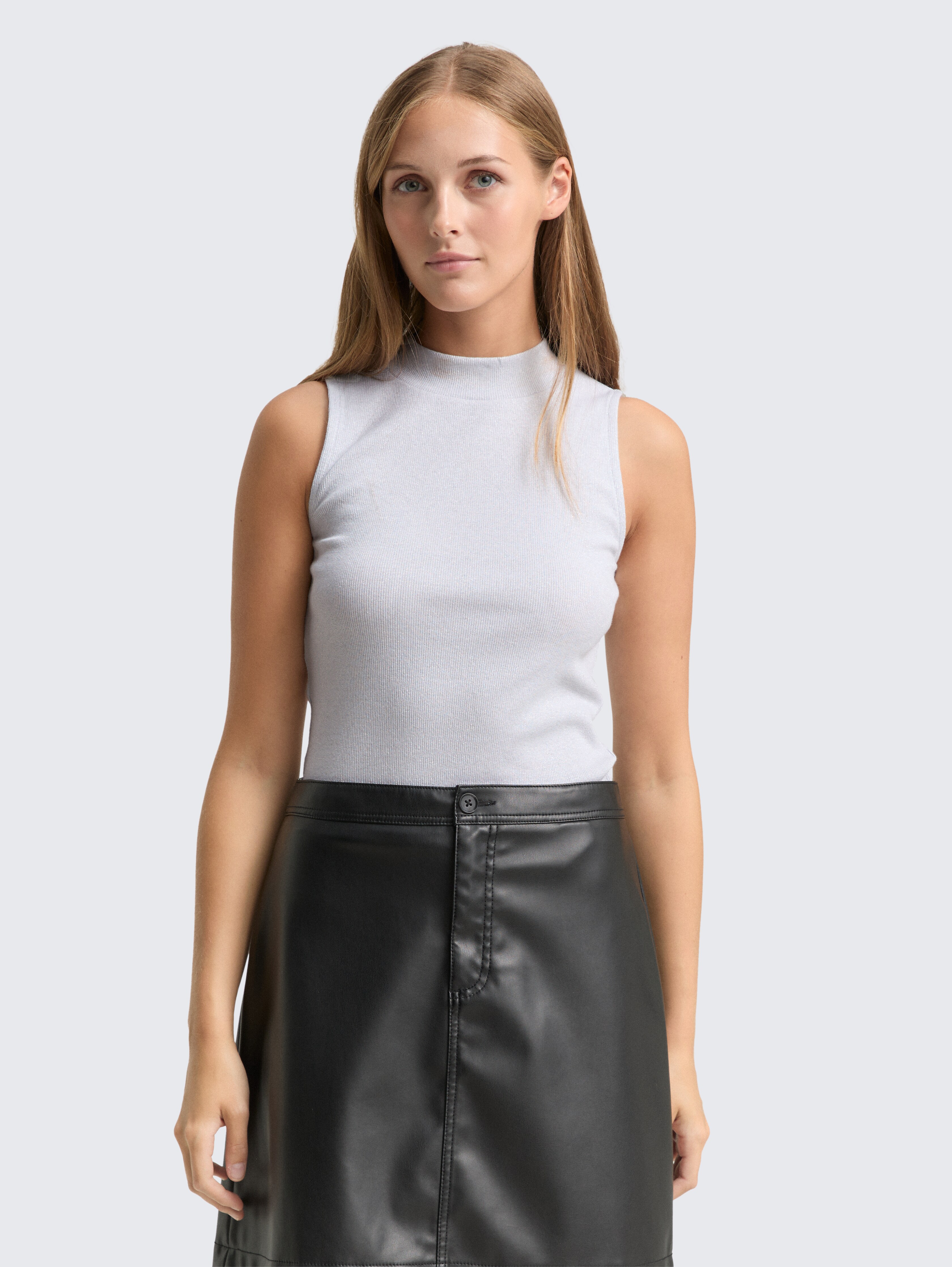 Slim Fit Top mit Glitzer-Effekt von Denim Female, white glitter