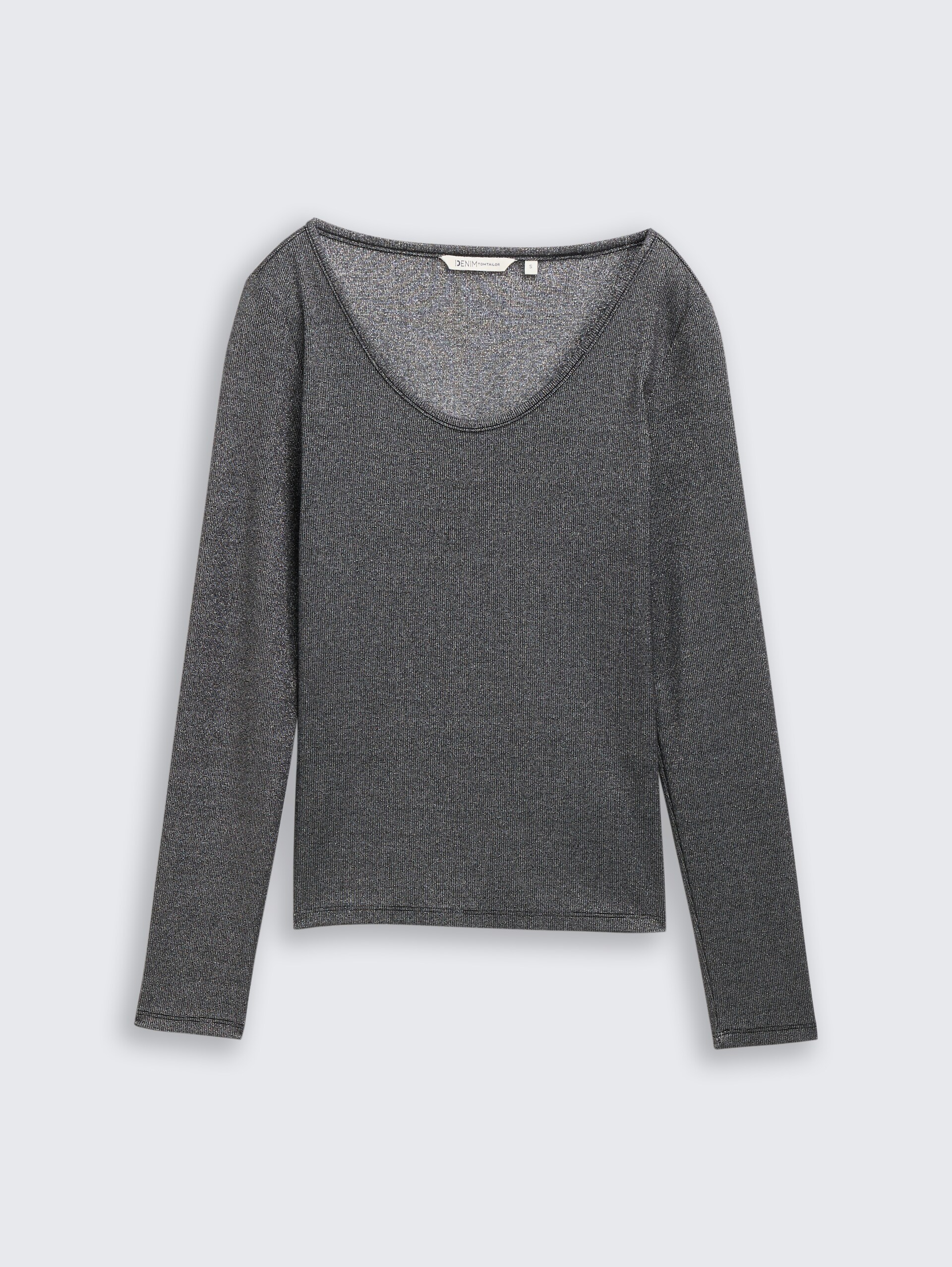 Slim Fit Langarmshirt mit Glitzer-Effekt - black glitter - Vorder-Produkt-Ansicht
