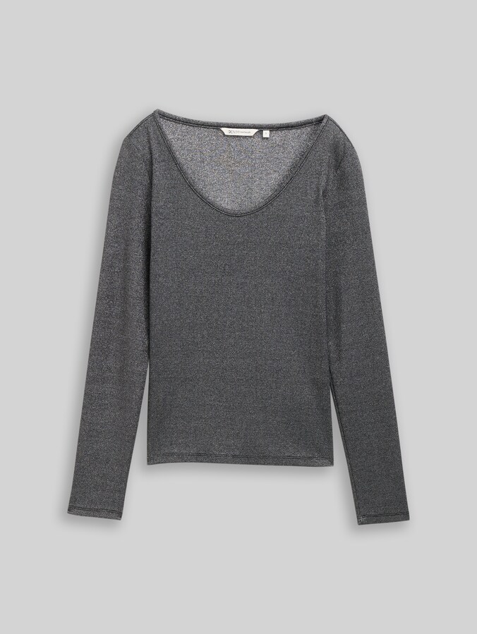 Slim fit shirt met lange mouwen en glittereffect door Denim Female, black glitter