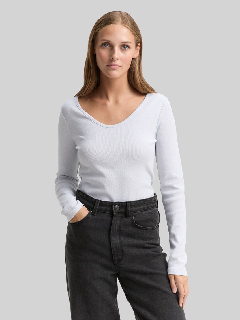 Slim Fit Langarmshirt mit Glitzer-Effekt von Denim Female, white glitter