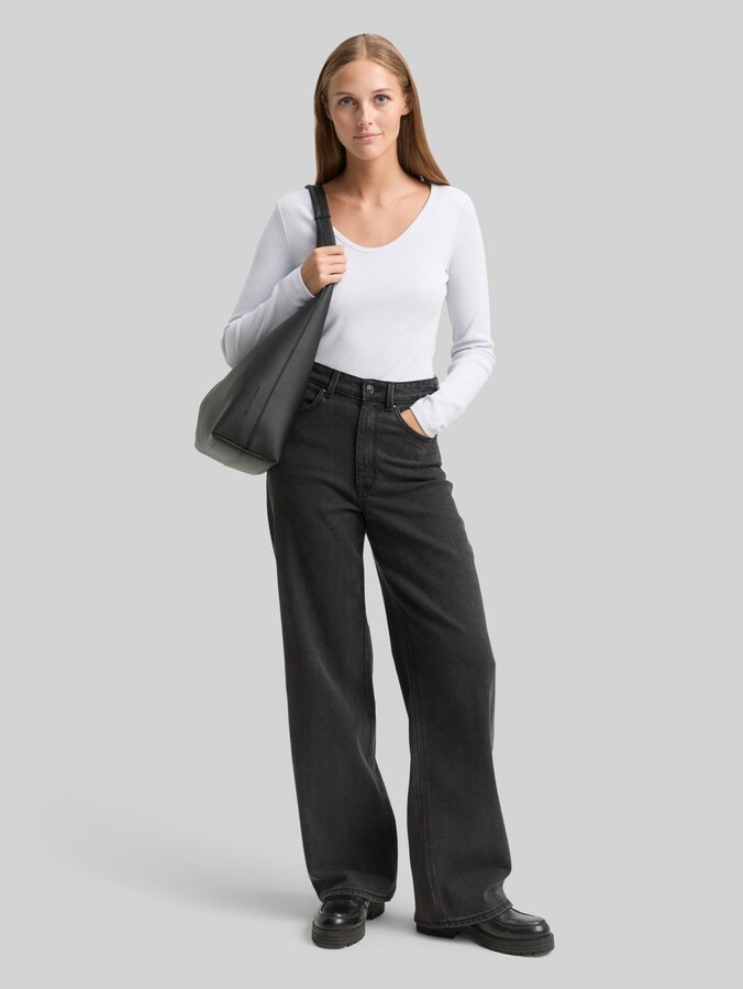 Slim Fit Langarmshirt mit Glitzer-Effekt von Denim Female, white glitter
