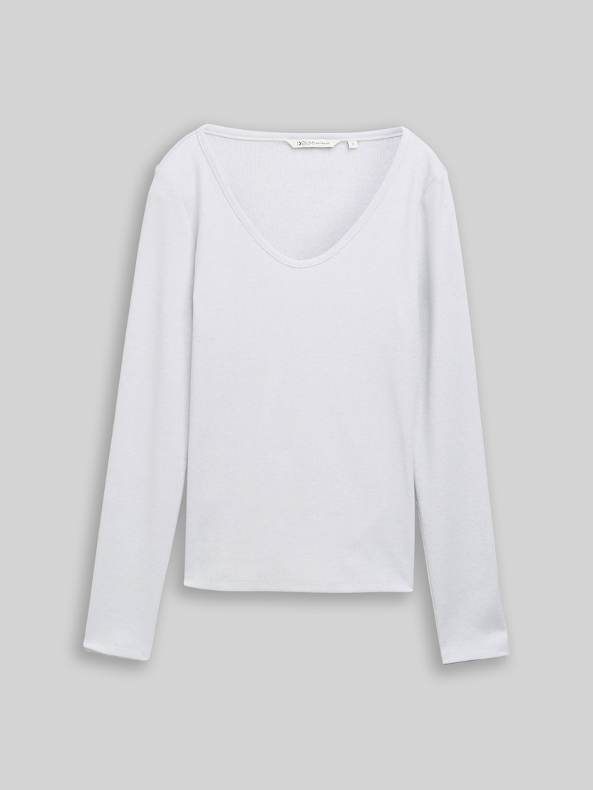 Slim-fit long-sleeved top with glitter effect by Denim Female, white glitter
