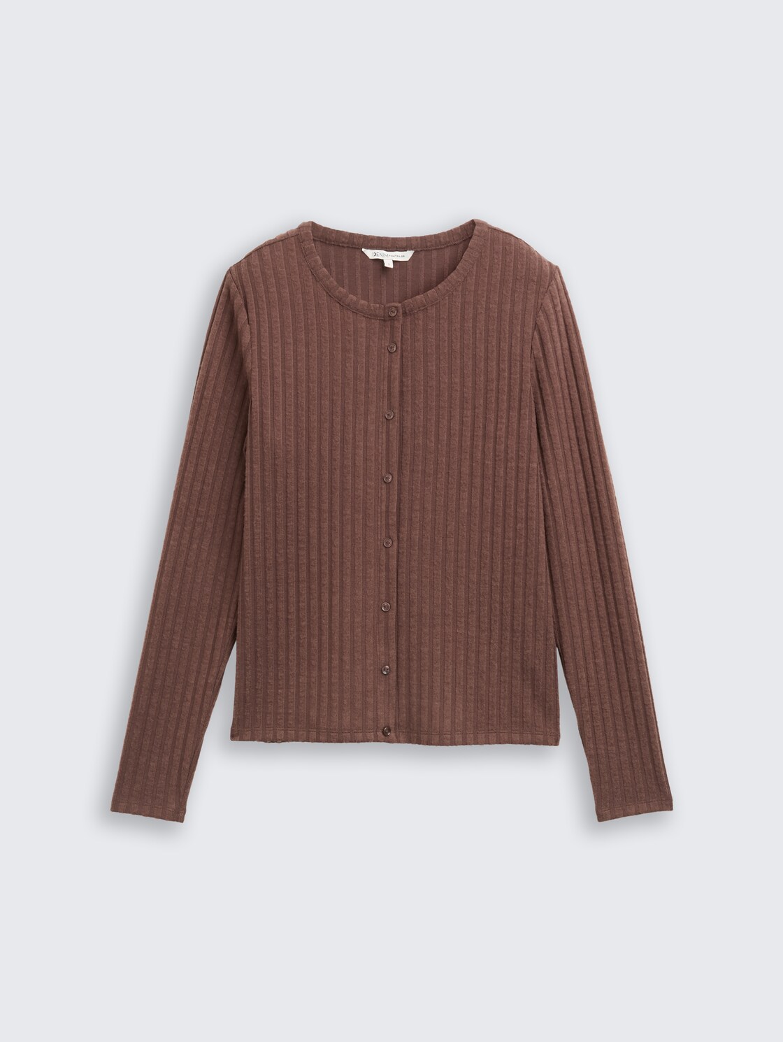 Slim Fit Langarmshirt mit Deko-Knopfleiste - soft chocolate brown - Vorder-Produkt-Ansicht