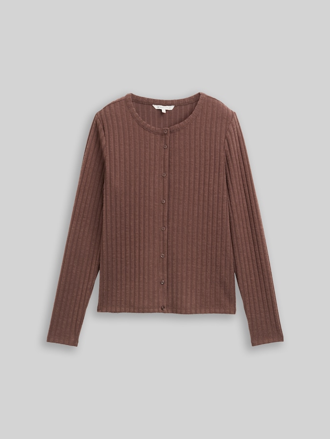 Slim Fit Langarmshirt mit Deko-Knopfleiste von Denim Female, soft chocolate brown