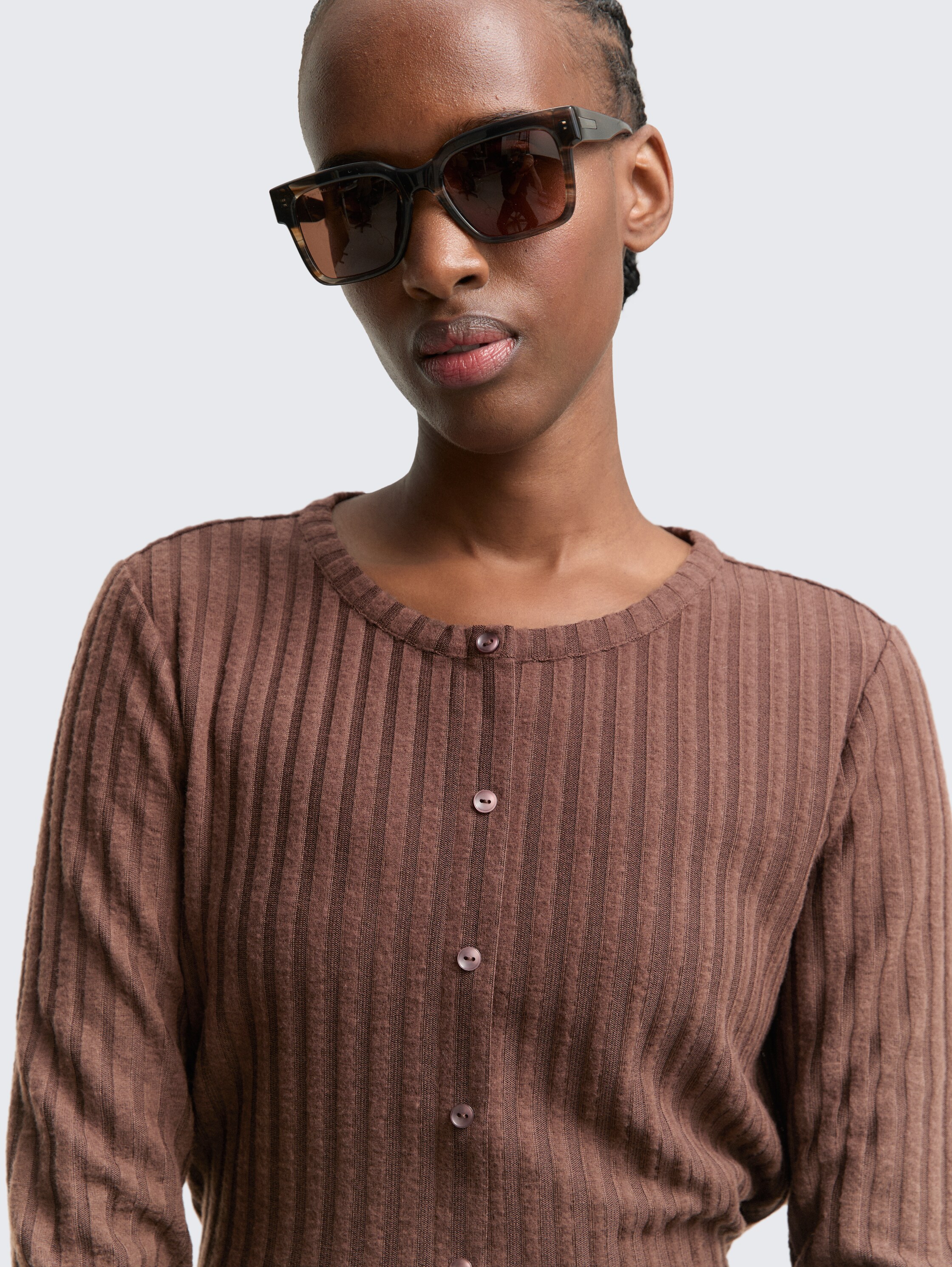 Slim fit long-sleeved shirt with decorative button placket - soft_chocolate_brown - 