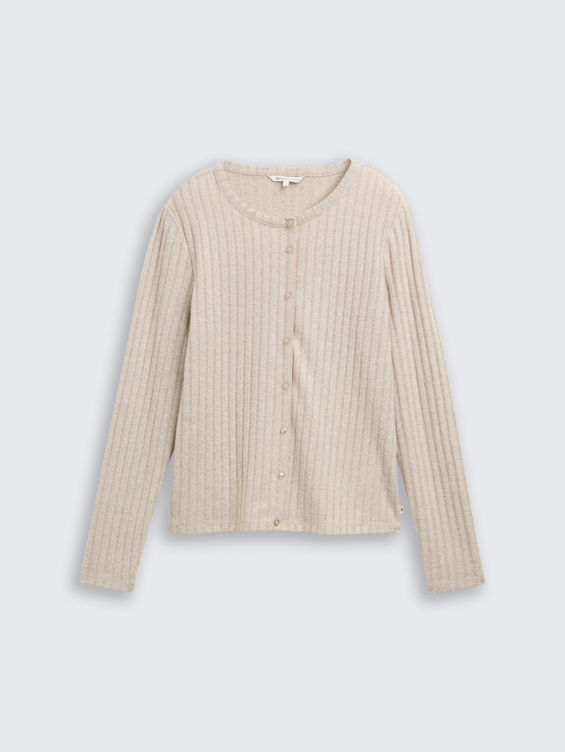 Slim Fit Langarmshirt mit Deko-Knopfleiste - cosy beige melange - Vorder-Produkt-Ansicht