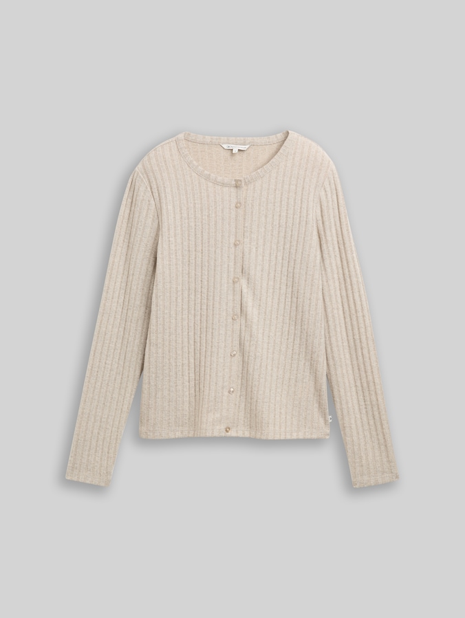 Slim Fit Langarmshirt mit Deko-Knopfleiste von Denim Female, cosy beige melange