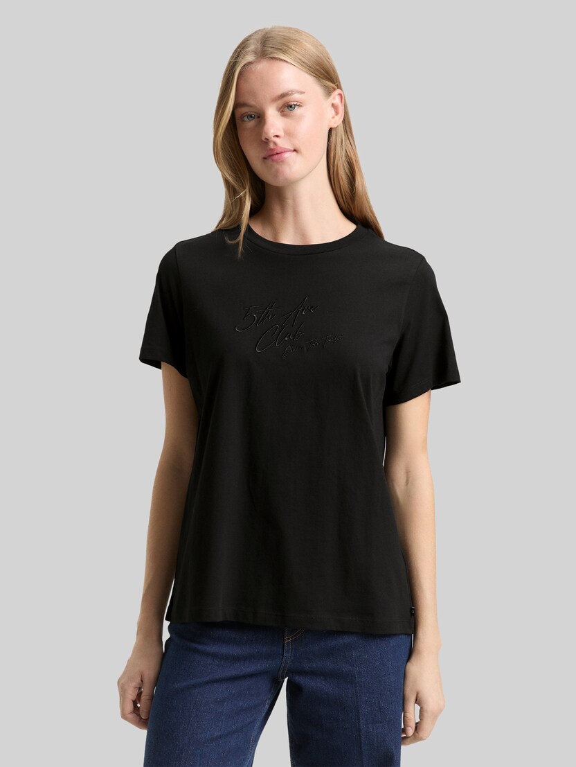 Loose fit T-shirt met glitterborduursel door Denim Female, deep black