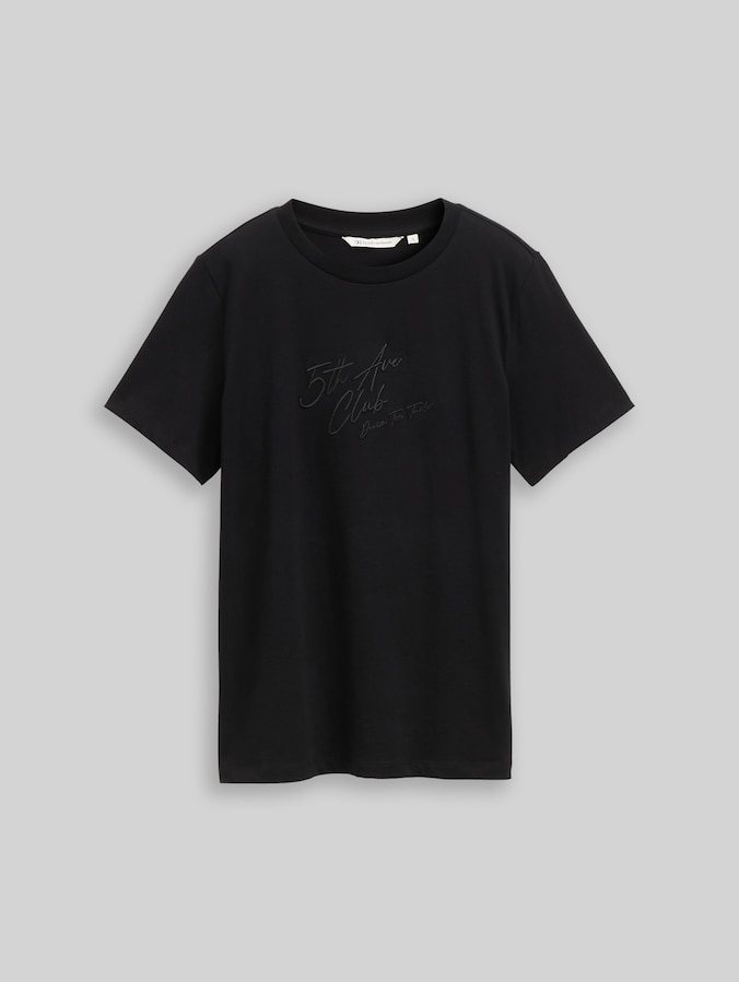 Loose Fit T-Shirt mit Glitzer-Stickerei von Denim Female, deep black