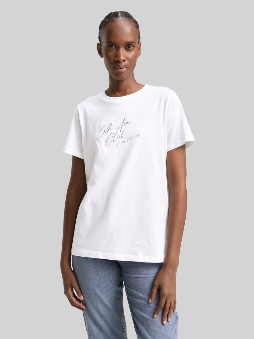 Loose fit T-shirt met glitterborduursel door Denim Female, White