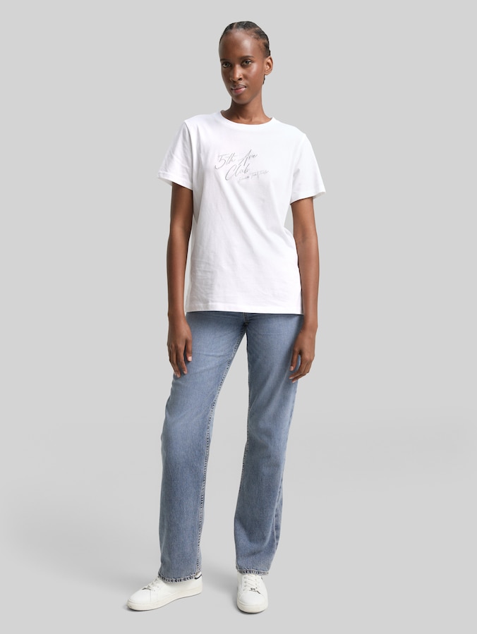 Loose Fit T-Shirt mit Glitzer-Stickerei von Denim Female, White
