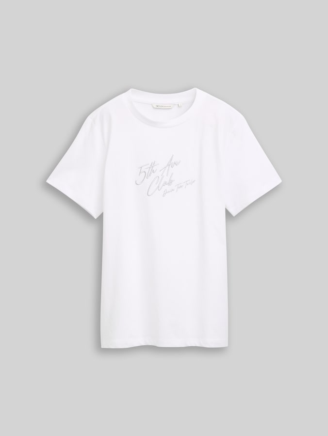 Loose Fit T-Shirt mit Glitzer-Stickerei von Denim Female, White