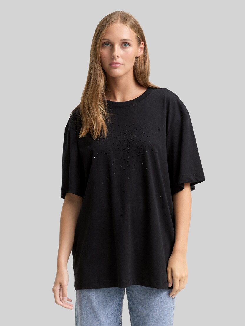 Oversize T-Shirt mit Strasssteinen von Denim Female, deep black