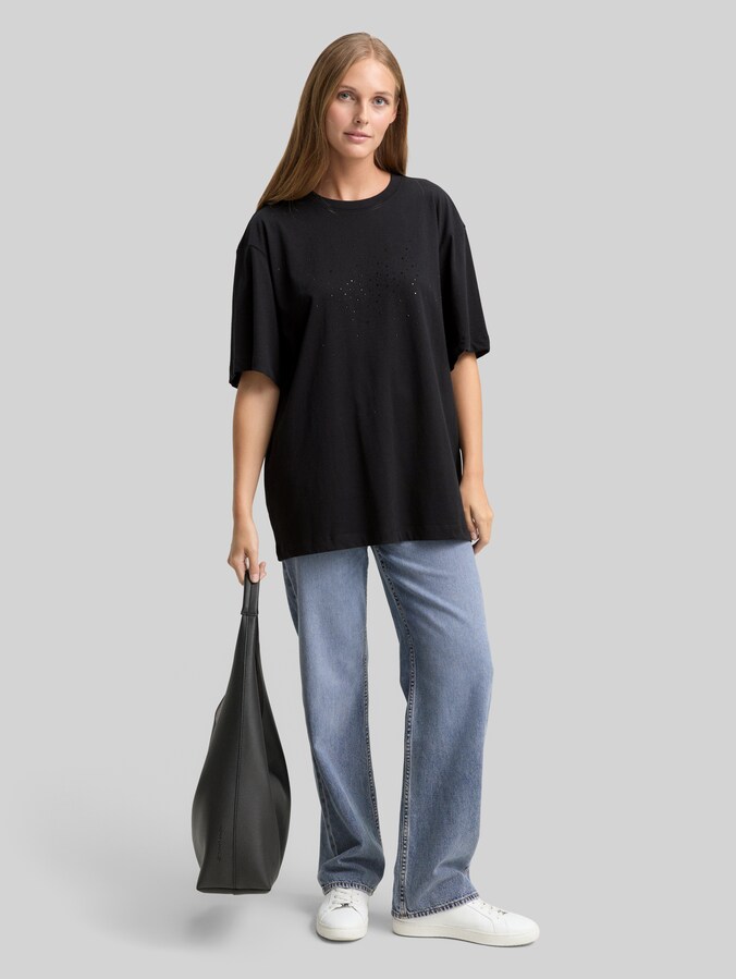Oversized T-shirt met strass-steentjes door Denim Female, deep black