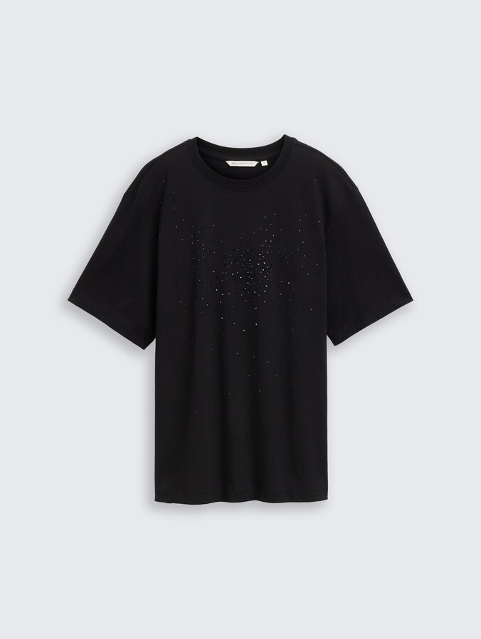 Oversize T-Shirt mit Strasssteinen von Denim Female, deep black