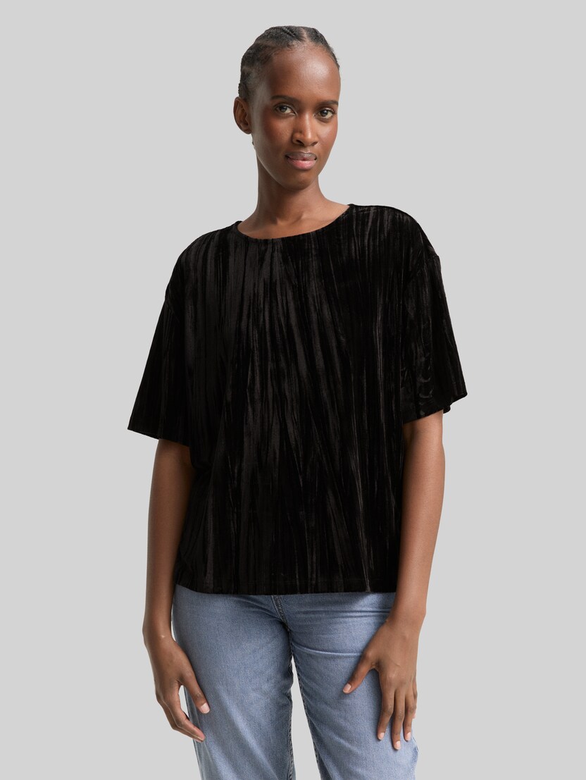 Loose fit T-shirt van fluweel door Denim Female, deep black