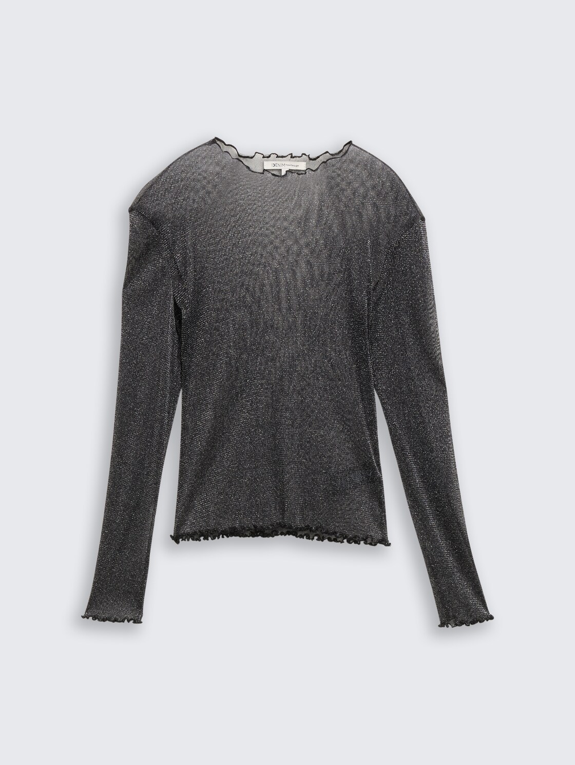 Mesh Langarmshirt mit Glitzer-Effekt - black with silver - Vorder-Produkt-Ansicht