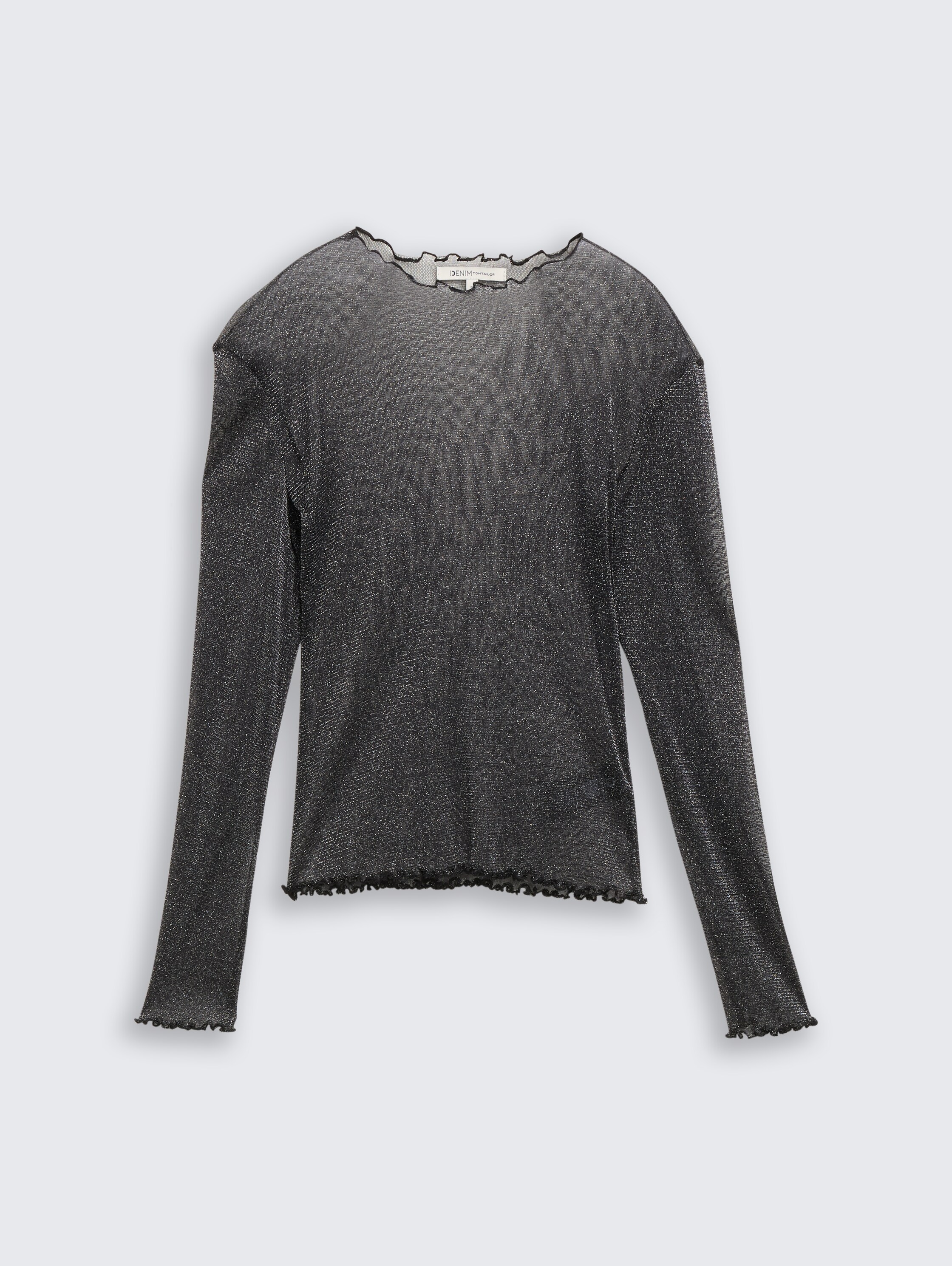 Mesh shirt met lange mouwen en glitter-effect - black_with_silver - 