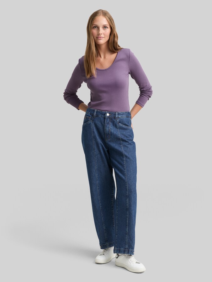 Slim Fit Langarmshirt mit Rippstruktur von Denim Female, Lavender Herb