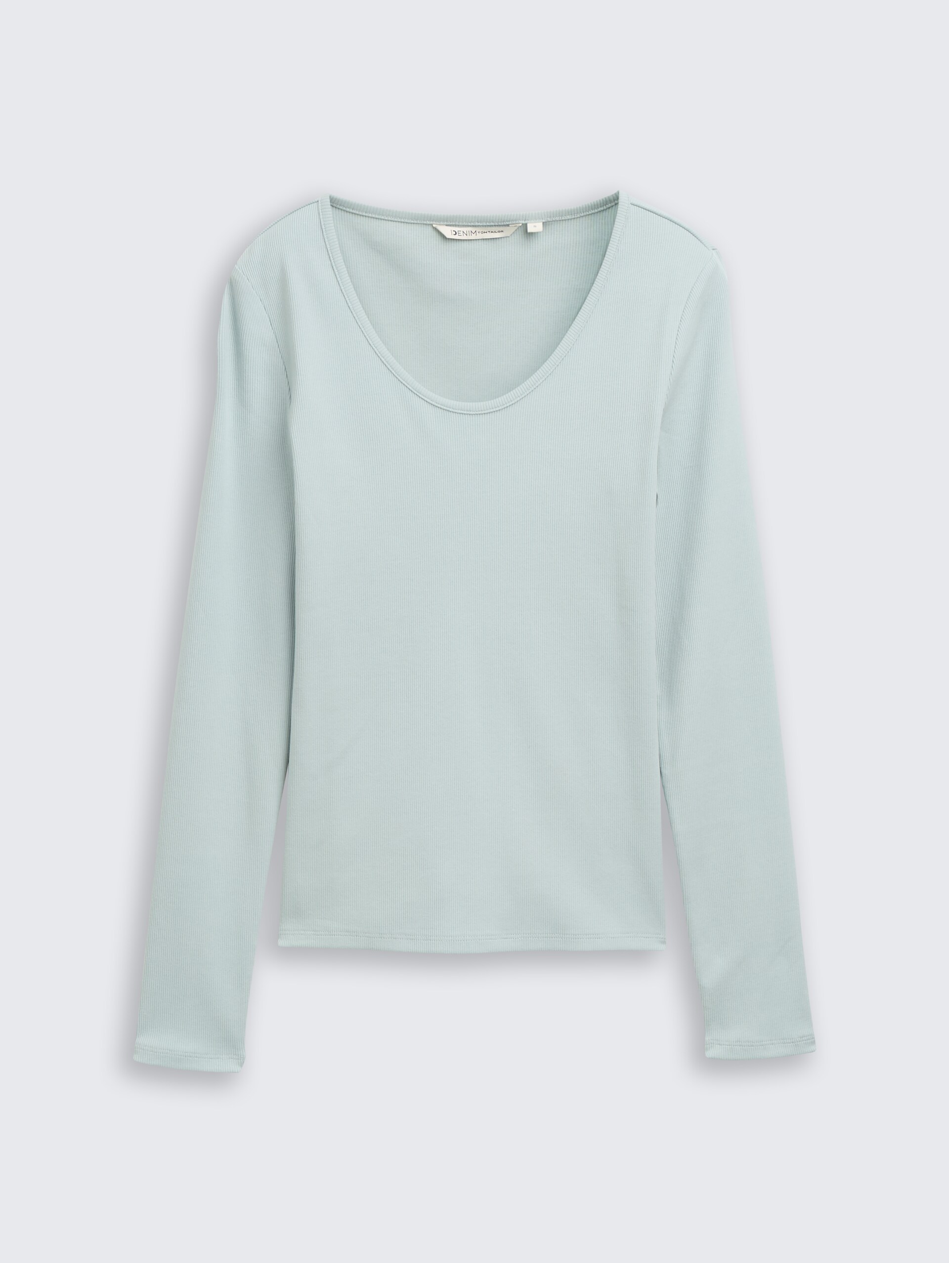 Slim Fit Langarmshirt mit Rippstruktur - Silver Cloud Blue - Vorder-Produkt-Ansicht
