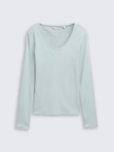 Slim Fit Langarmshirt mit Rippstruktur - Silver Cloud Blue - Vorder-Produkt-Ansicht