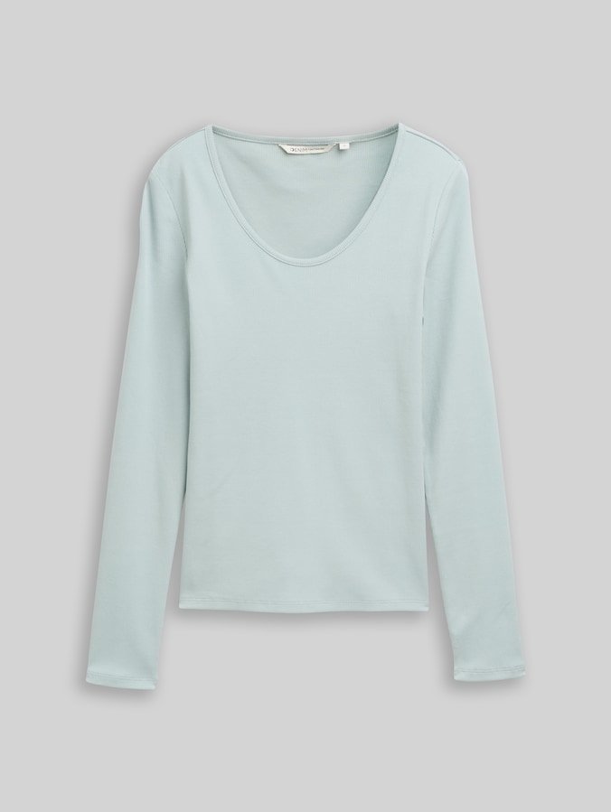 Slim Fit Langarmshirt mit Rippstruktur von Denim Female, Silver Cloud Blue