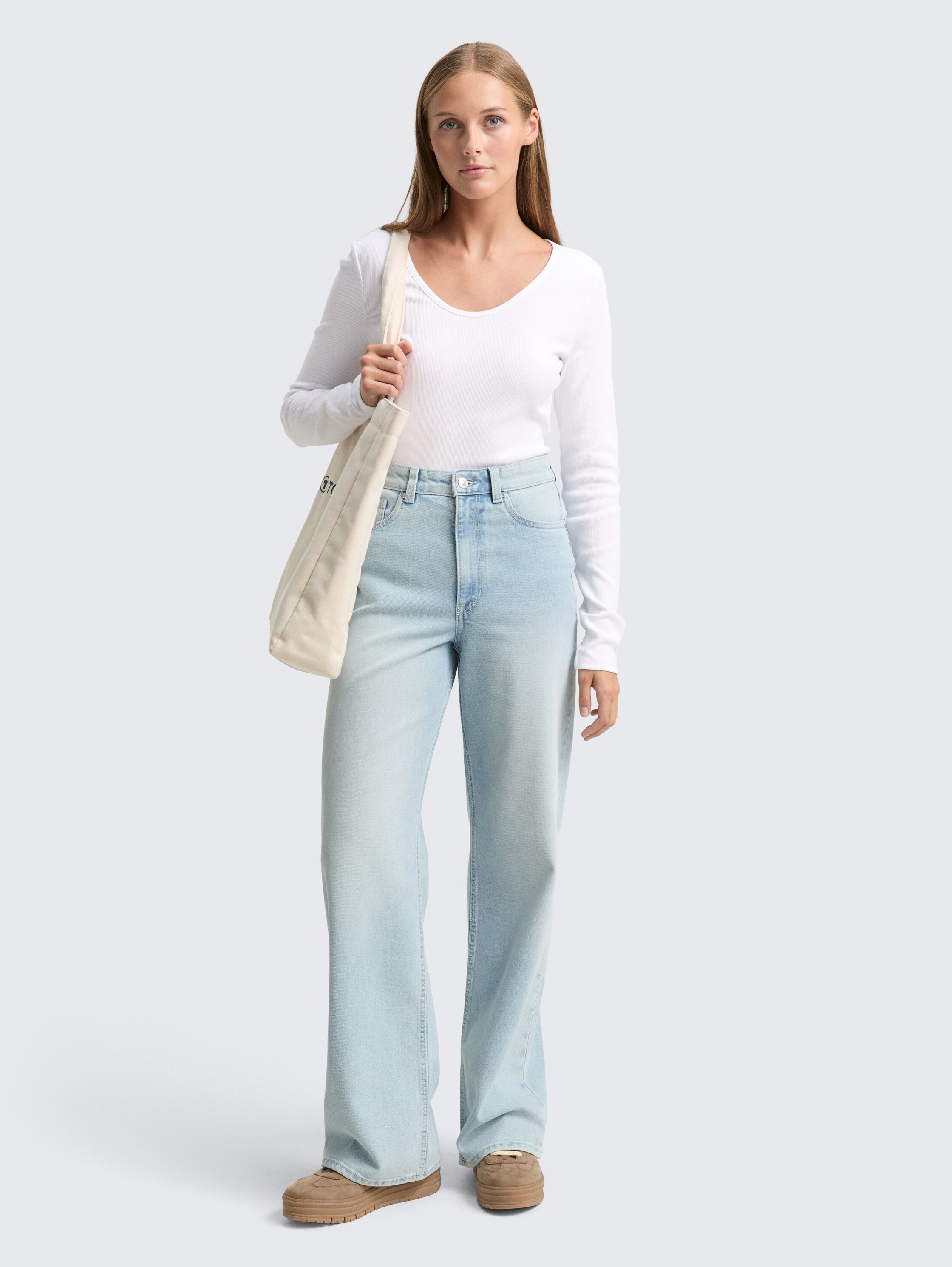 T-shirt slim à manches longues et structure côtelée - white - 