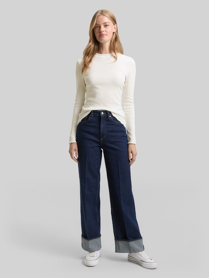 Slim fit shirt met lange mouwen en geribde structuur door Denim Female, off white
