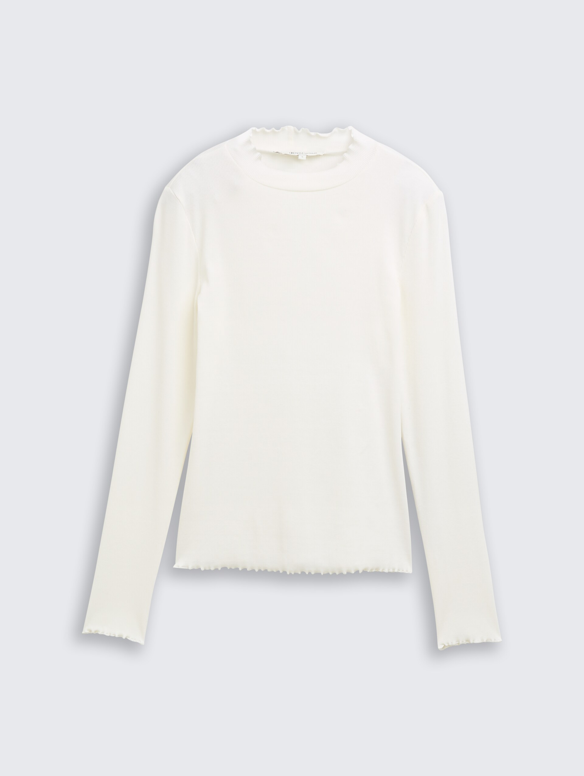 Slim Fit Langarmshirt mit Rippstruktur - off white - Vorder-Produkt-Ansicht