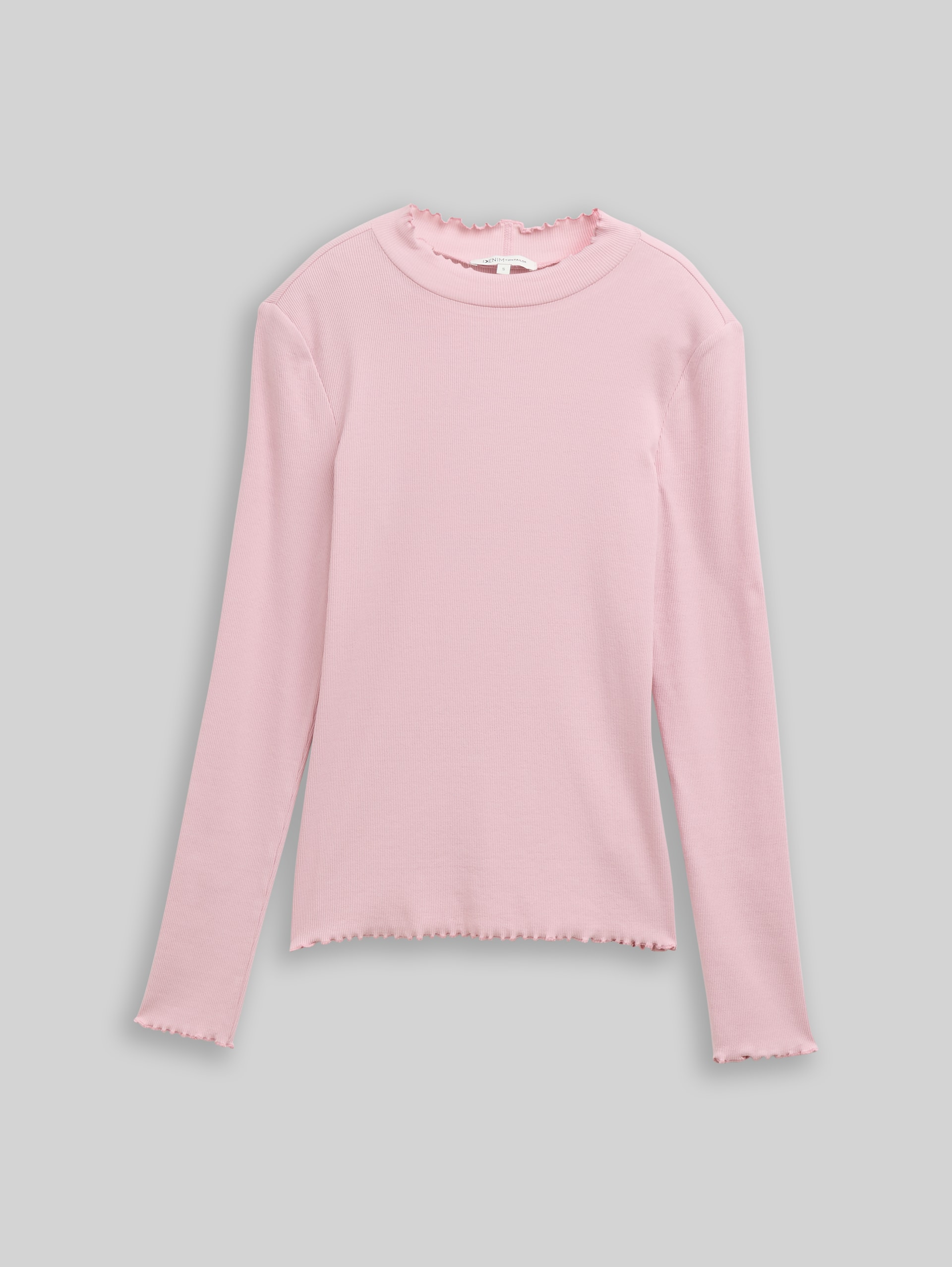 Slim Fit Langarmshirt mit Rippstruktur - soft mauve rose - Vorder-Produkt-Ansicht