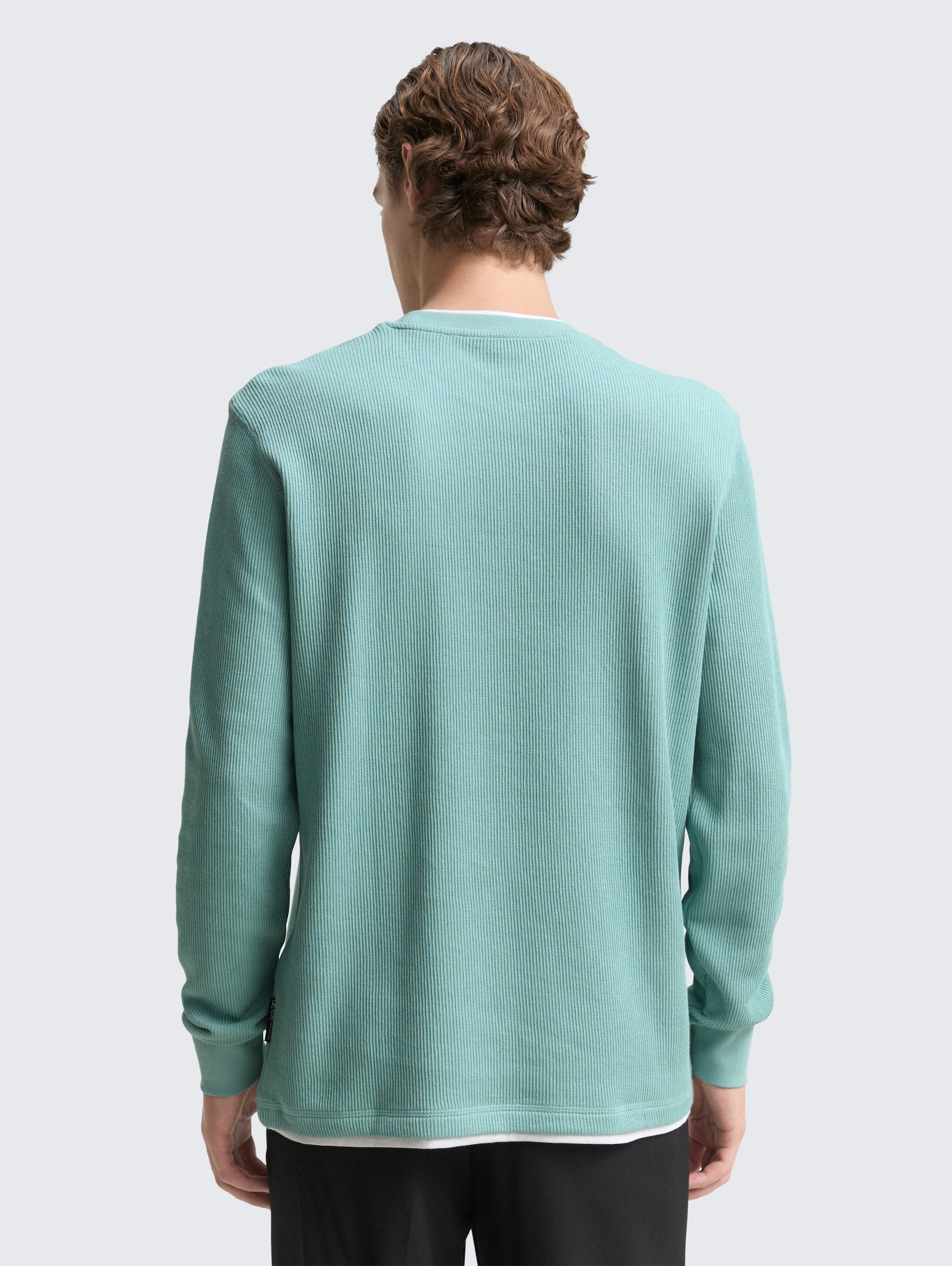 Langarmshirt im 2-in-1-Look - dusty horizon mint - Auschnitt Model-Rückansicht